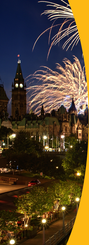 Fireworks behind the Peace Tower.
