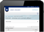 Image of a tablet screen showing the Radar home page and the number of subscribers amounting to 824