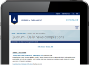 Image of a tablet screen showing the Quorum home page and the number of subscribers at 1,049