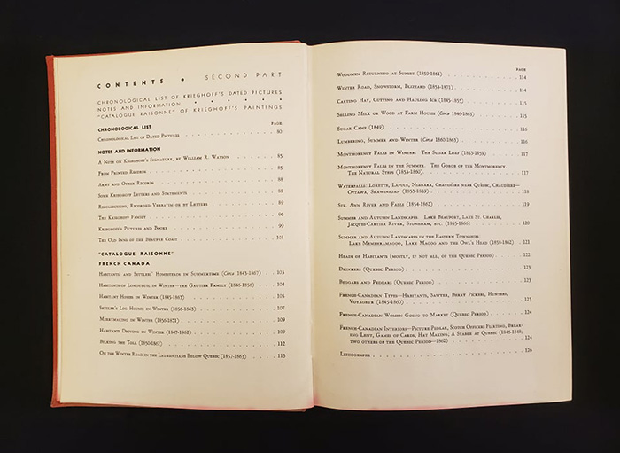 Livre ouvert à la table des matières de la seconde partie du livre