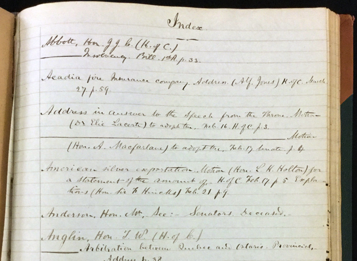 The Scrapbook Debates of the Parliament of Canada_handwriting text index