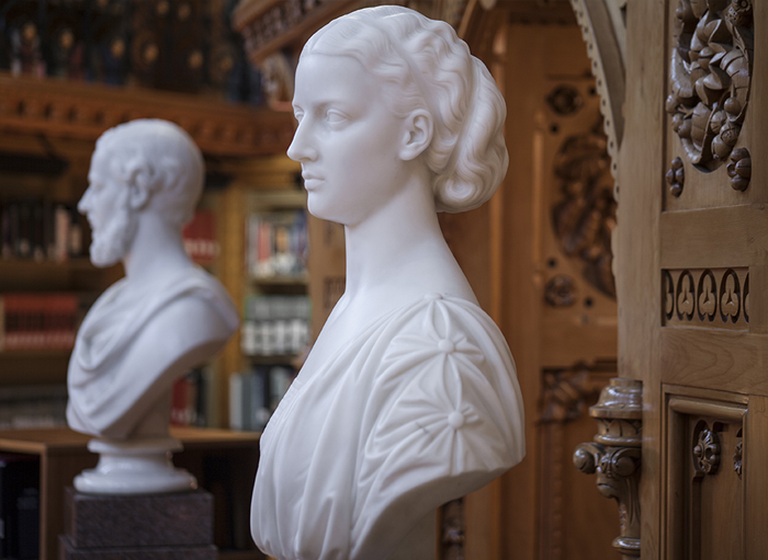 Photograph of a side view of the bust of Alexandra, Princess of Wales, with the bust of Albert Edward, Prince of Wales, in the background