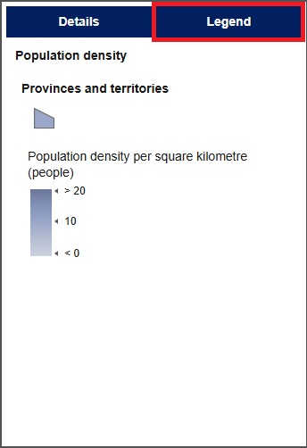 Partial image of the Population density description, with the “Legend” button highlighted.