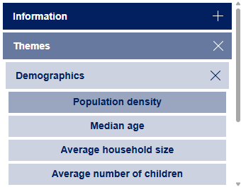 Partial image of the dropdown menu under Themes in the interactive map.